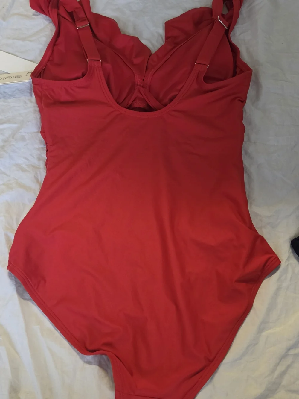 DKNY Red Ruffle Strap One-Piece Swimsuit Nwt Size Medium - Picture 2 of 7